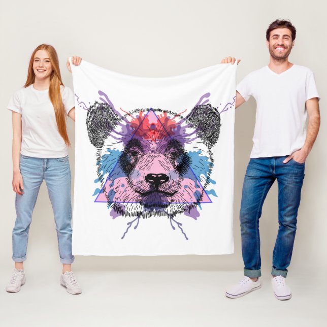Geometric Panda Bear Fleece Blanket (In Situ)