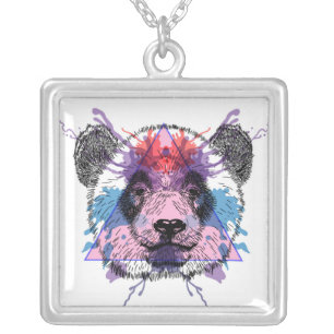 Geometric Panda Bear Silver Plated Necklace