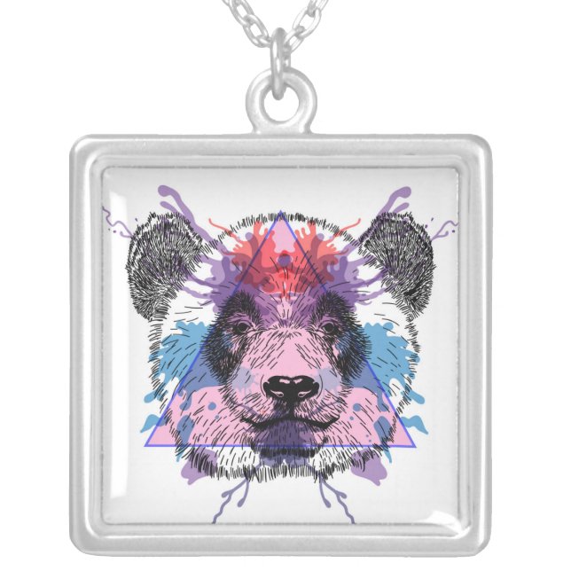 Geometric Panda Bear Silver Plated Necklace (Front)