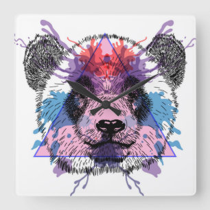 Geometric Panda Bear Square Wall Clock