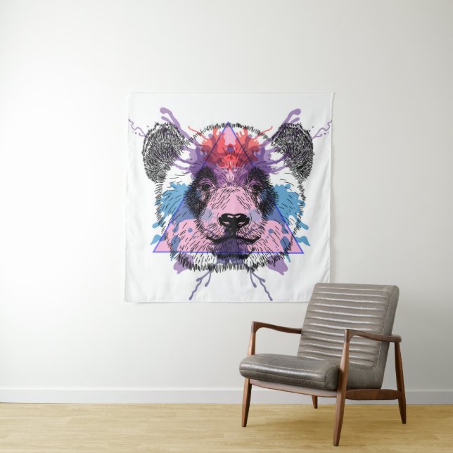 Geometric Panda Bear Tapestry (In Situ)