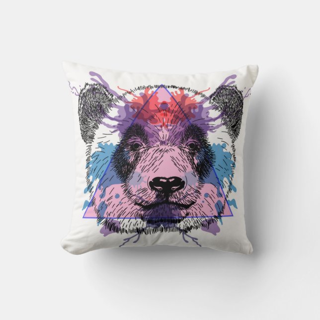 Geometric Panda Bear Throw Pillow (Front)