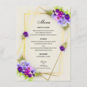 Geometric Pansies in Blue & Purple Menu Card