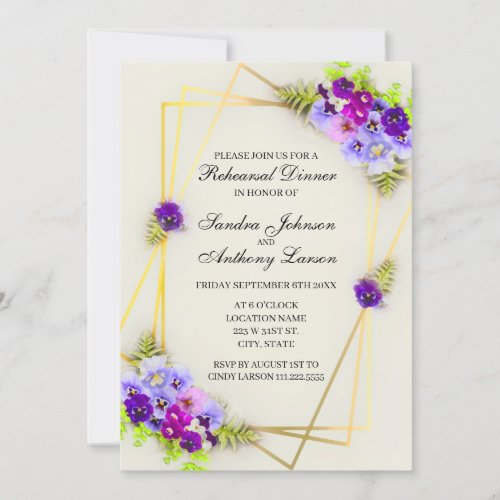 Geometric Pansies Wedding Rehearsal Invitation