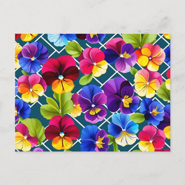 Geometric Pansy Flowers Vibrant Postcard (Front)