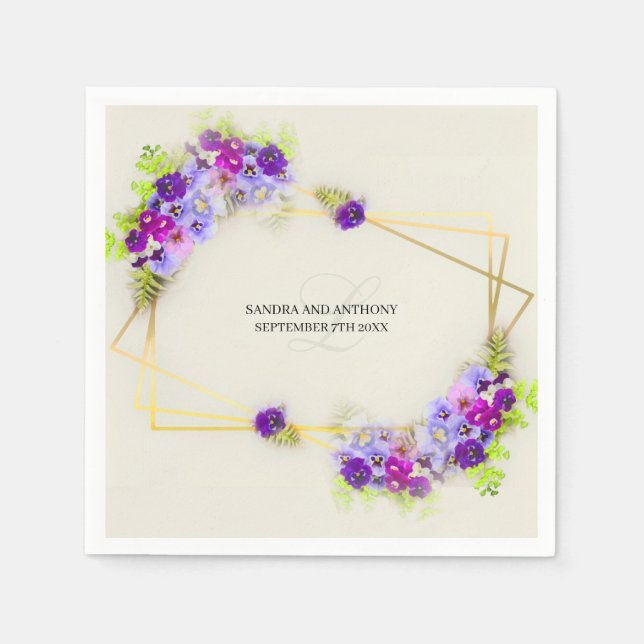 Geometric  Pansy Wedding Napkin (Front)