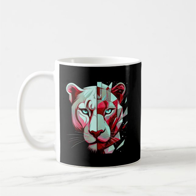 Geometric Panther Split Face– Modern Abstract Coffee Mug (Left)