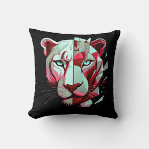 Geometric Panther Split Face– Modern Abstract Throw Pillow
