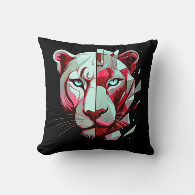 Geometric Panther Split Face– Modern Abstract  Throw Pillow (Front)