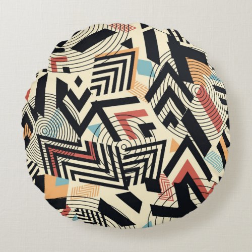Geometric Past Vintage Pattern Play Round Pillow