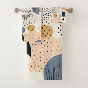Geometric pastel beige grey black abstract boho bath towel set
