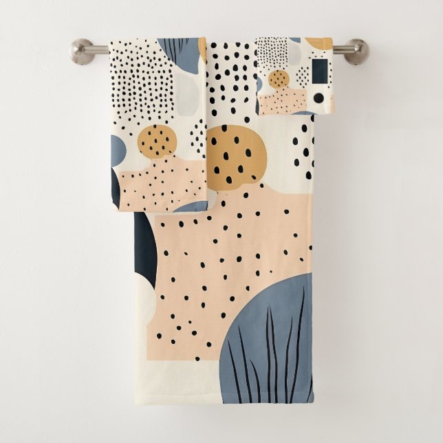 Geometric pastel beige grey black abstract boho  bath towel set (Insitu)