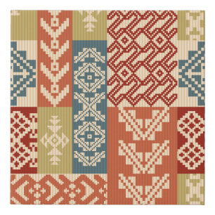 Geometric Patchwork Ethnic Seamless Pattern Faux Canvas Print