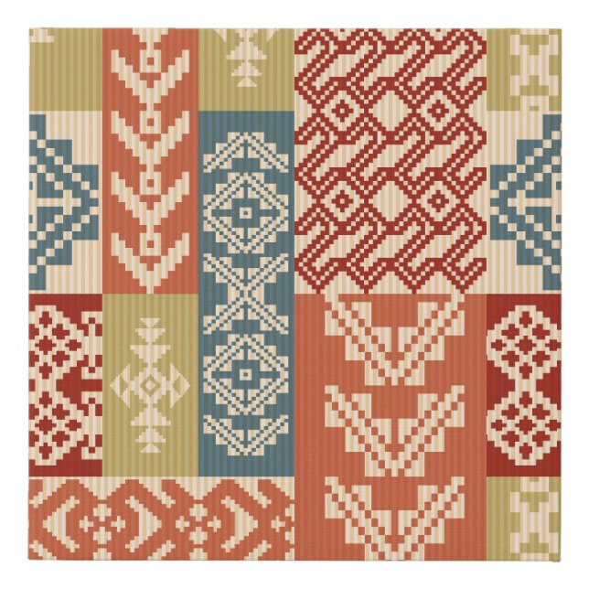 Geometric Patchwork Ethnic Seamless Pattern Faux Canvas Print (Front)