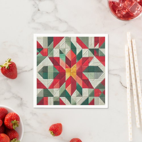 Geometric Patchwork Poinsettia Decoupage Napkins