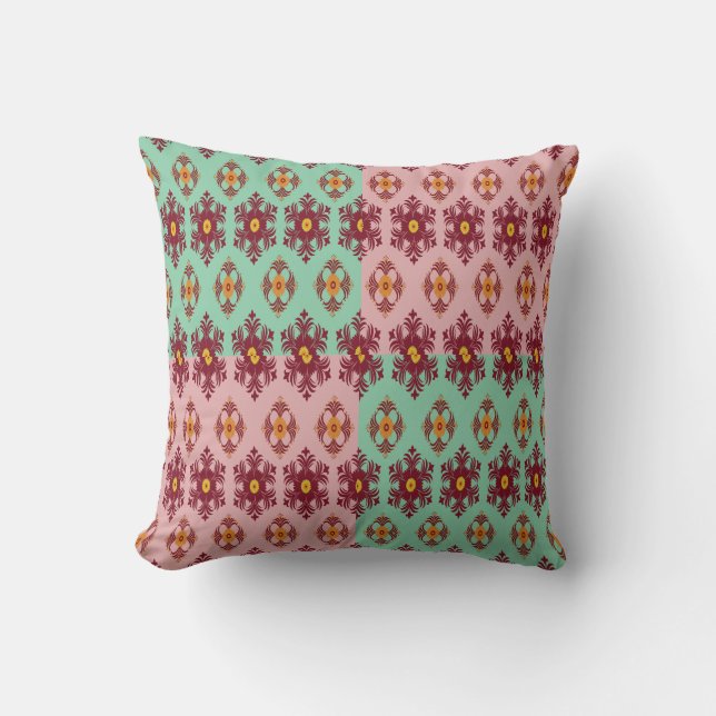Geometric Patchwork Throw Pillow – Modern Purple C (Front)