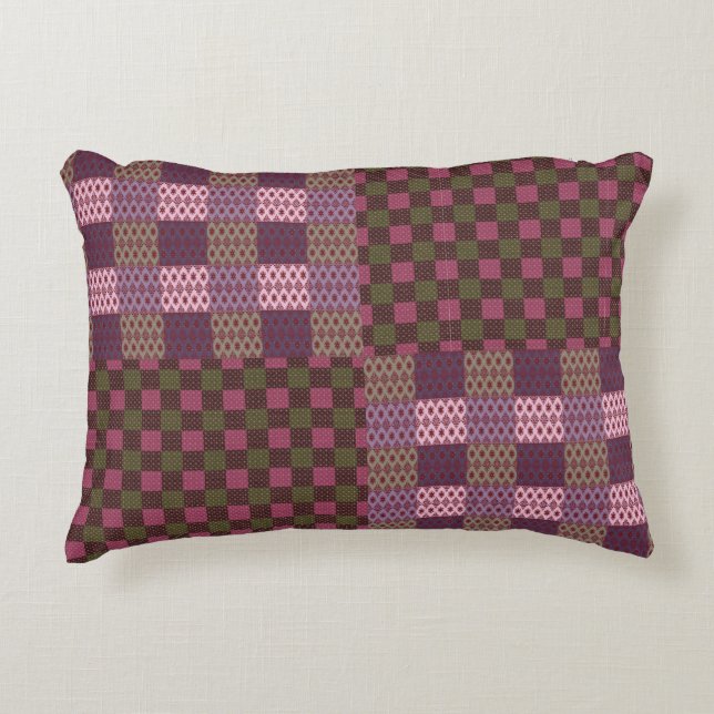 Geometric Patchwork Throw Pillow – Modern Purple C (Front)
