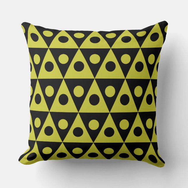 Geometric Pattern 260514 - Banana Yellow on Black Throw Pillow (Front)