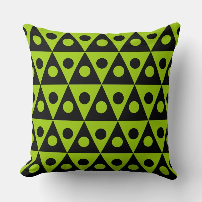 Geometric Pattern 260514 - Black on Martian Green Throw Pillow (Front)