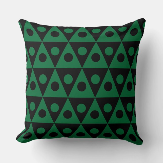 Geometric Pattern 260514 - Forest Green on Black Throw Pillow (Front)