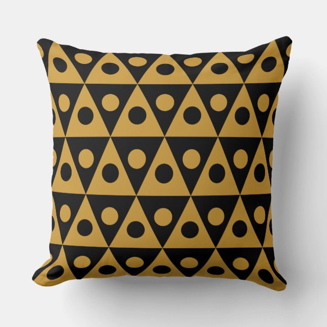 Geometric Pattern 260514 - Gold Brown on Black Throw Pillow (Front)