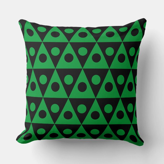 Geometric Pattern 260514 - Grass Green on Black Throw Pillow (Front)