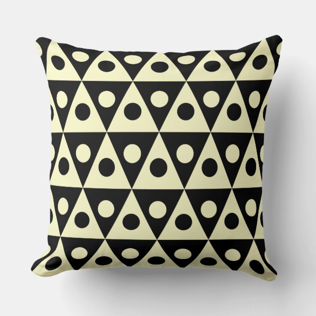 Geometric Pattern 260514 - Pale Yellow on Black Throw Pillow (Front)