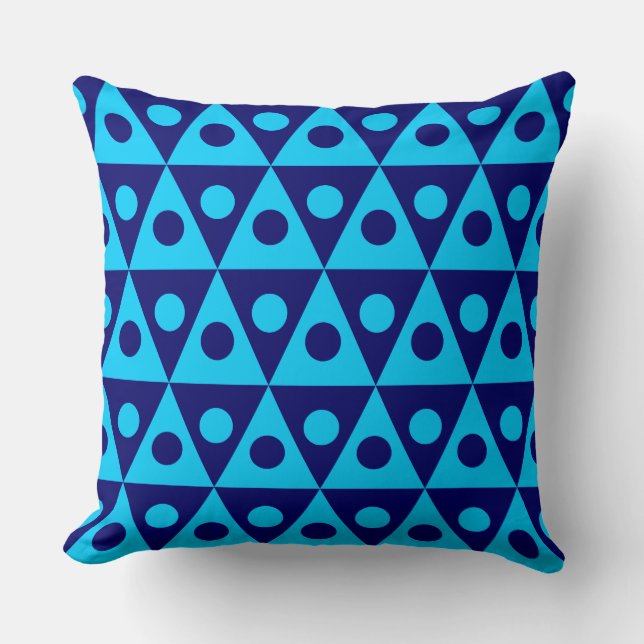 Geometric Pattern 260514 - Sky Blue on Deep Navy Throw Pillow (Front)