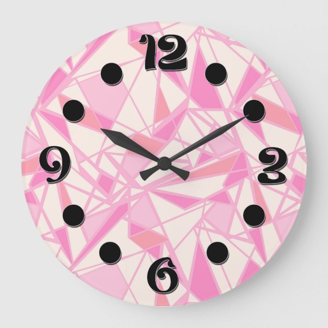 Geometric pattern abstract color pink  large clock (Front)