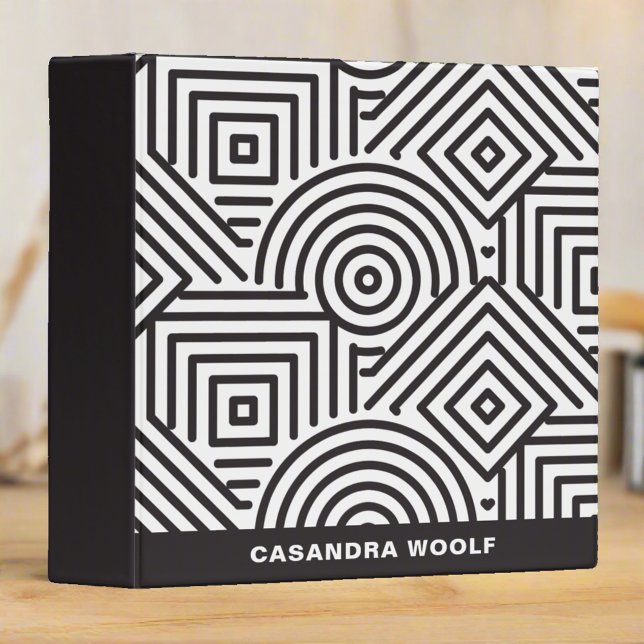 Geometric Pattern Abstract Gray & White Modern  3 Ring Binder (Creator Uploaded)