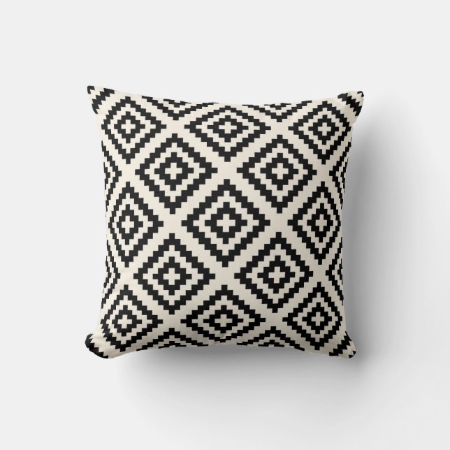 Geometric Pattern Black and Cream Throw Pillow (Front)