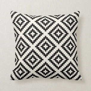Geometric Pattern Black and Cream Throw Pillow