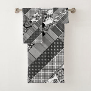 Geometric ,Pattern , black and white  Bath Towel Set