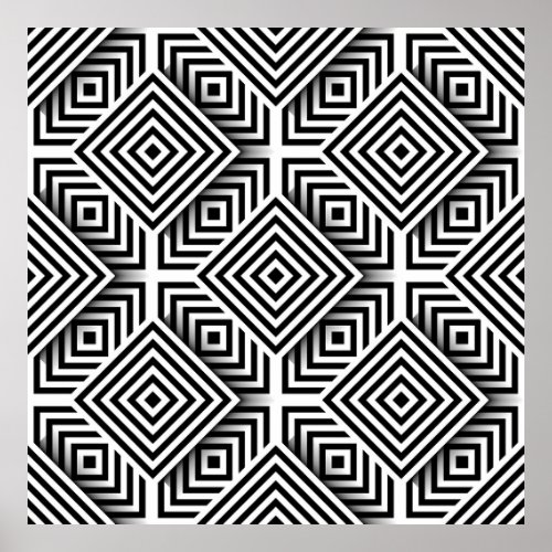 Geometric pattern Black and white Squares and st Poster