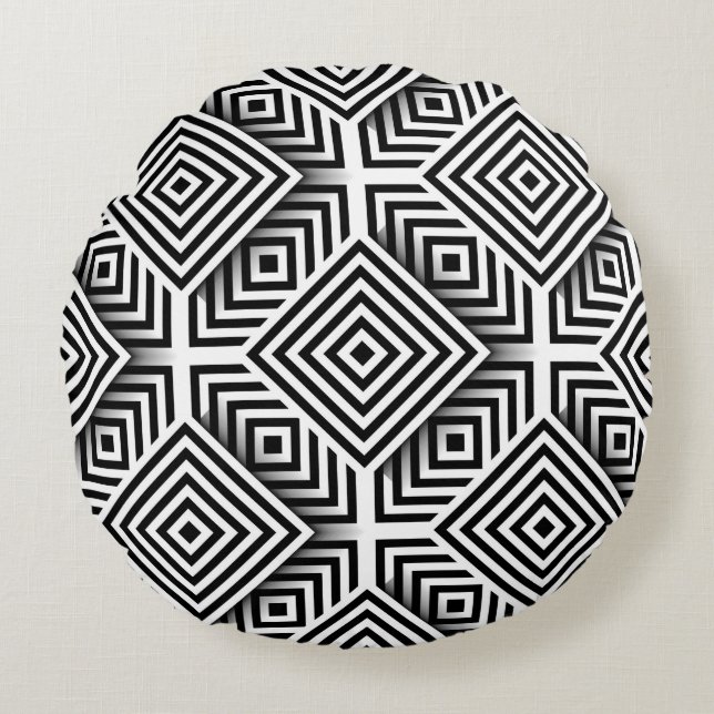 Geometric pattern. Black and white. Squares and st Round Pillow (Front)