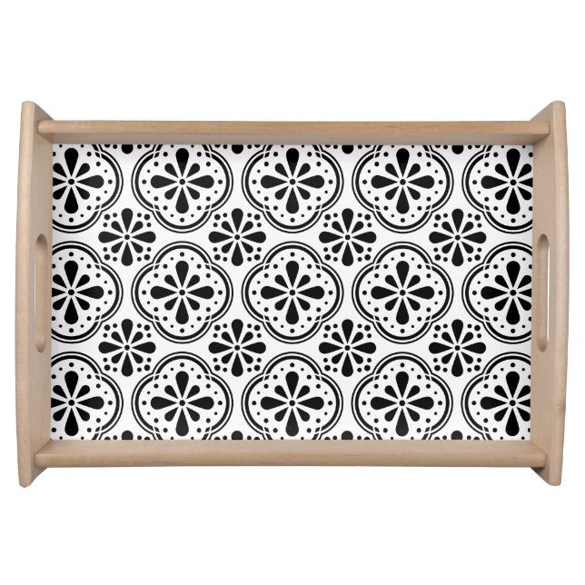 Geometric Pattern Black White Serving Tray (Front)