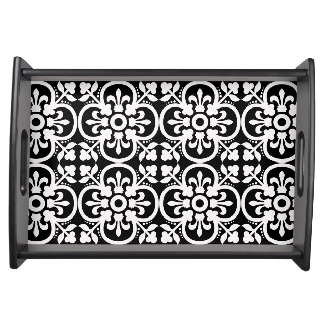Geometric Pattern Black White  Serving Tray (Front)