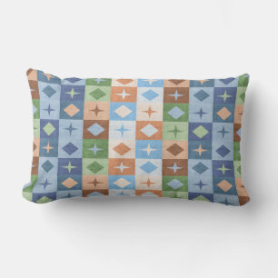 Geometric Pattern Blue Green Brown Tan Lumbar Pillow