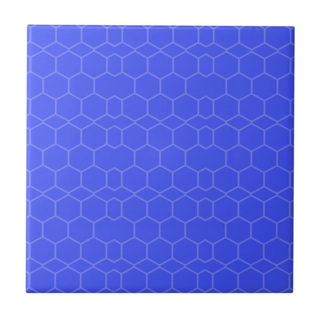 Geometric pattern blue mosaic honeycomb decorative ceramic tile (Front)
