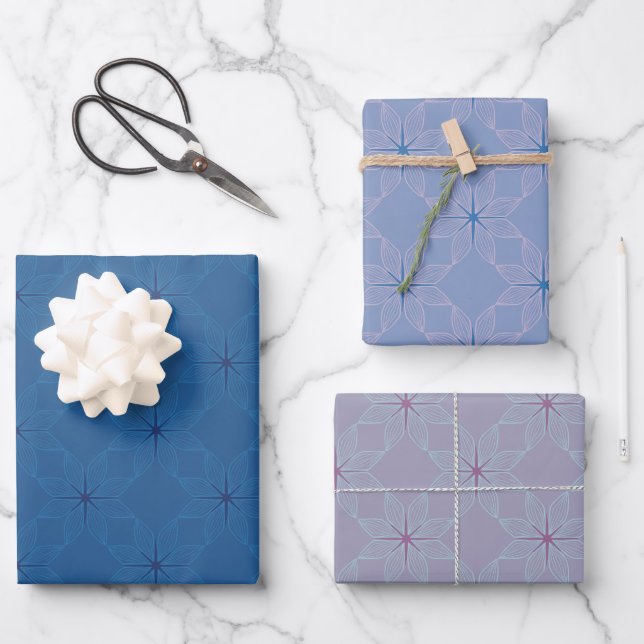 Geometric Pattern | Blue, Periwinkle and Lilac  Wrapping Paper Sheets (Front)