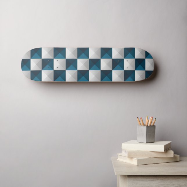 Geometric Pattern Blue Silver Skateboard (Wall Art (Horz))