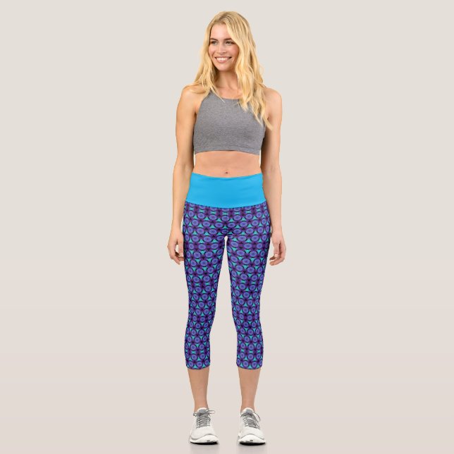 Geometric Pattern Circles Triangles Purple & Blue  Capri Leggings (Front)