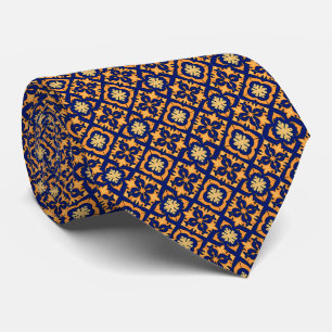 Geometric Pattern Cobalt Blue, Golden Orange... Neck Tie