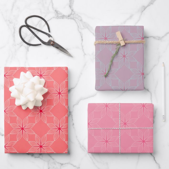 Geometric Pattern | Coral, Mauve and Blush Wrapping Paper Sheets (Front)