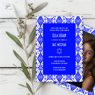 Geometric Pattern Custom Photo Bat Bar Mitzvah  Invitation