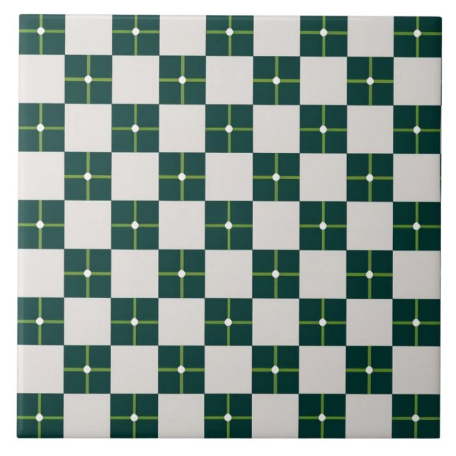 Geometric pattern decorative green white big ceramic tile (Front)