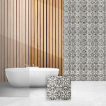 Geometric Pattern Decorative Quatrefoil Ceramic Tile<br><div class="desc">A stylish modern geometric quatrefoil pattern for a kitchen backsplash,  art tile,  fireplace surround,  bathroom and shower. You may also like this style in a framed tile or keepsake box. Dark charcoal gray and white.</div>