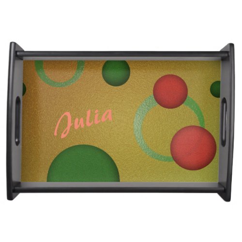 Geometric Pattern Dots Circles on Golden any Name Serving Tray