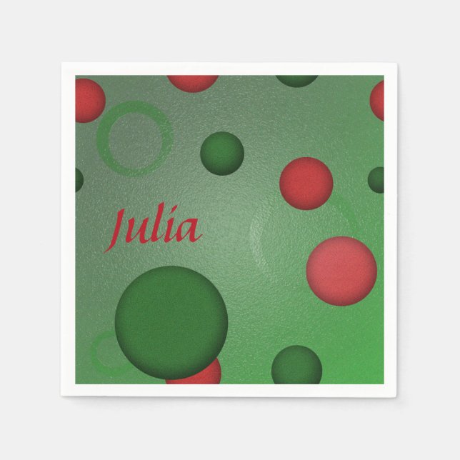 Geometric Pattern Dots Circles on Green any Name Napkins (Front)