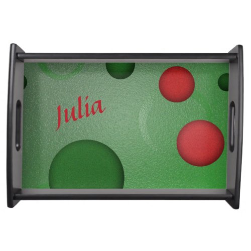 Geometric Pattern Dots Circles on Green any Name Serving Tray